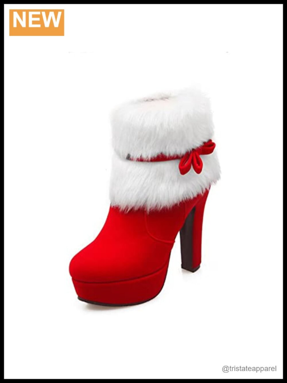 Women's Faux Fur Ankle Boots Chunky Heel Side Zipper Bow Winter Snow Boots